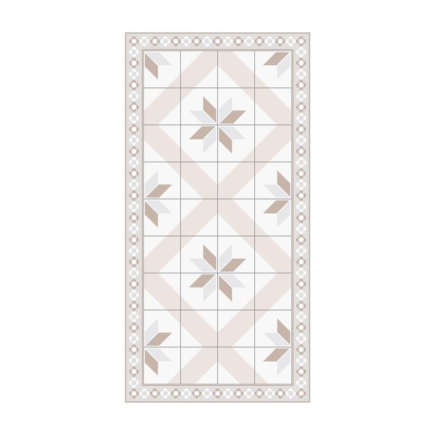 Vloerkleden beige Geometrical Tiles Rhombic Flower Sand With Narrow Border