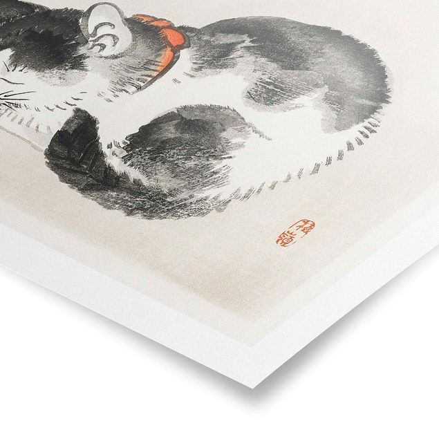 Posters Asian Vintage Drawing Sleeping Cat