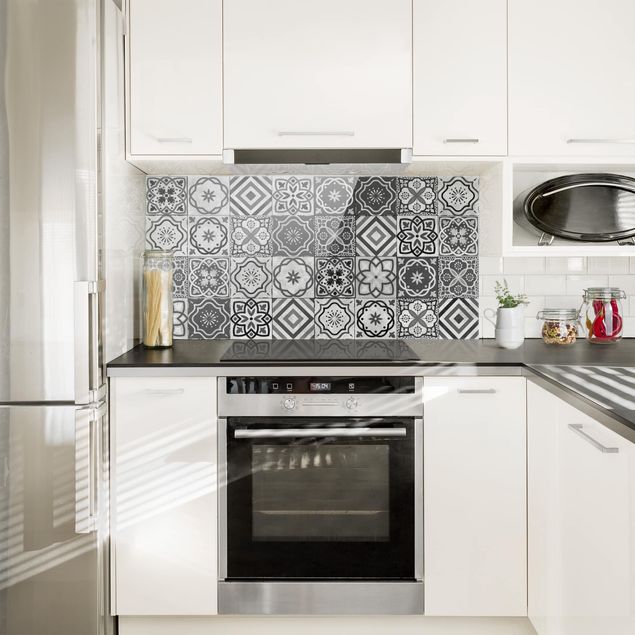 Spatscherm keuken Mediterranean Tile Pattern Grayscale