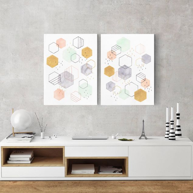 Canvas schilderijen - 2-delig  Hexagonal Scattering Set I