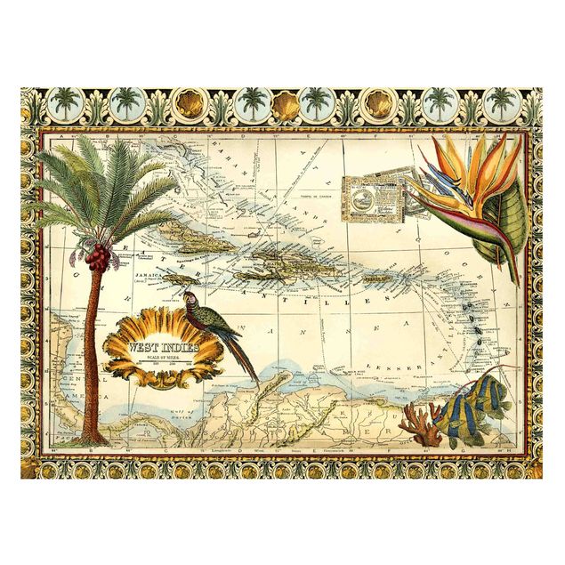Magneetborden Vintage Tropical Map West Indies