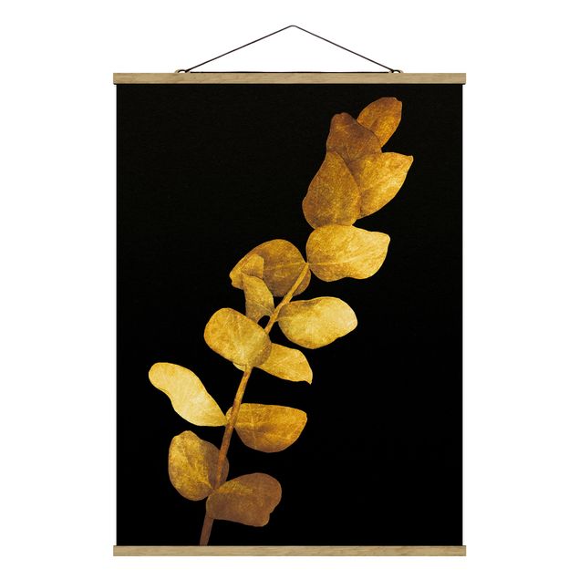 Stoffen schilderij met posterlijst Gold - Eucalyptus On Black