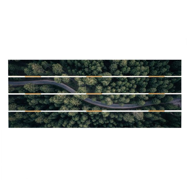 Houten schilderijen op plank Aerial View - Forest Road From The Top