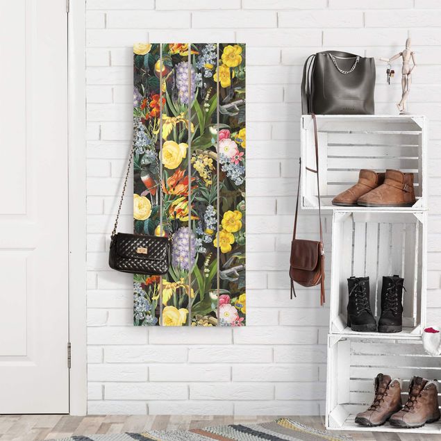Wandkapstokken houten pallet Flowers With Colourful Tropical Birds