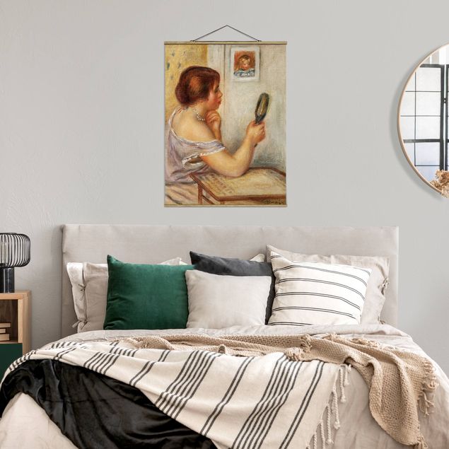 Stoffen schilderij met posterlijst Auguste Renoir - Gabrielle holding a Mirror or Marie Dupuis holding a Mirror with a Portrait of Coco