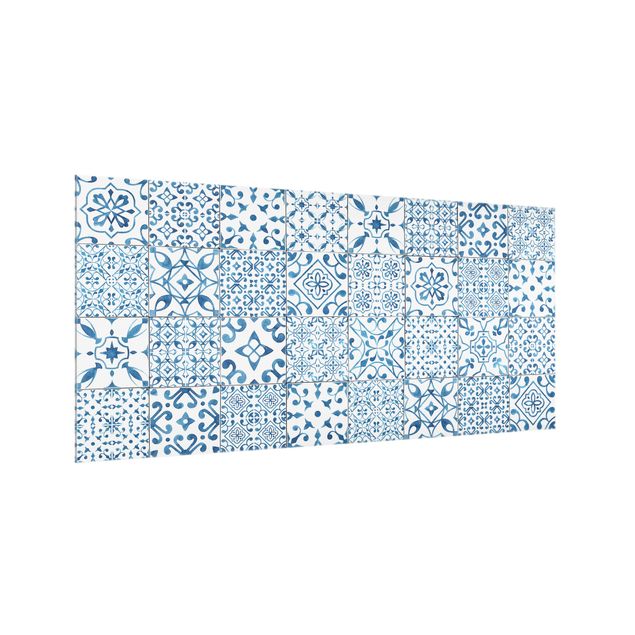 Spatscherm keuken Pattern Tiles Blue White