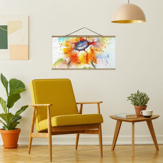 Stoffen schilderij met posterlijst Painted Sunflower