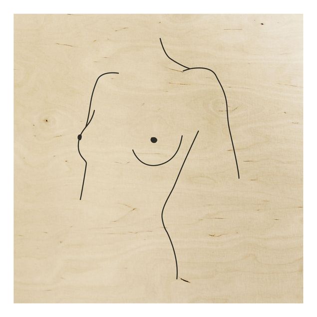 Houten schilderijen Line Art Nude Bust Woman Black And White