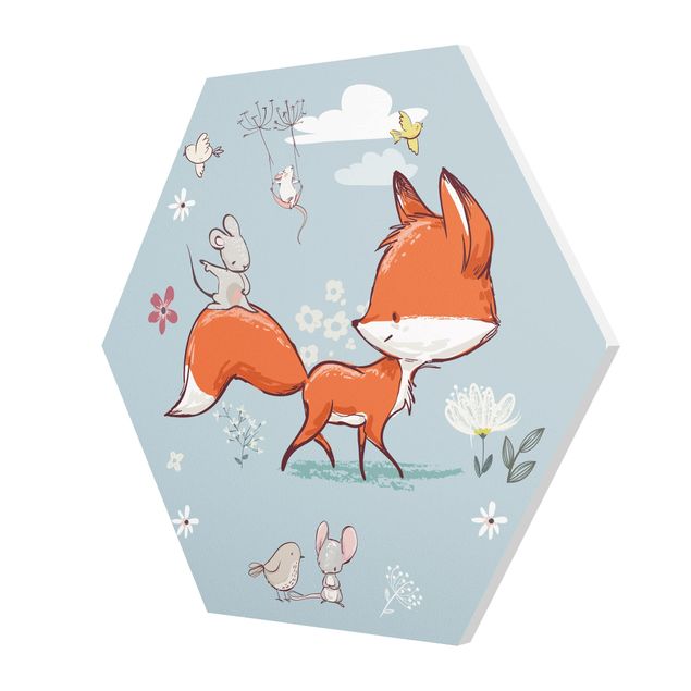 Hexagons Forex schilderijen Fox And Mouse On The Move