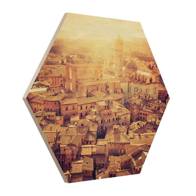 Hexagons houten schilderijen Fiery Siena