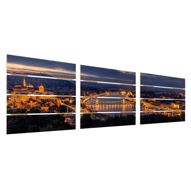 Houten schilderijen op plank - 3-delig View Of Budapest