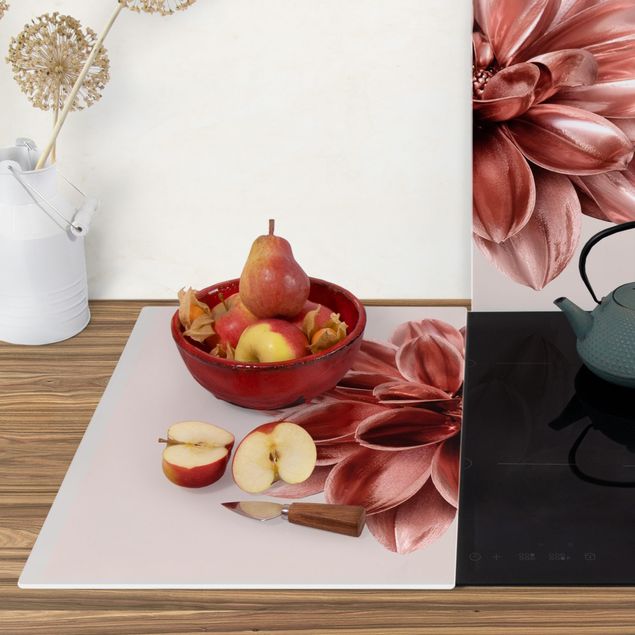 Kookplaat afdekplaten Dahlia Flower Pink Gold Metallic