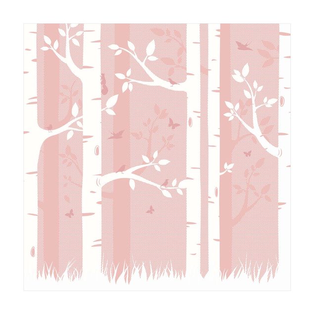 groot kleed Pink Birch Forest With Butterflies And Birds