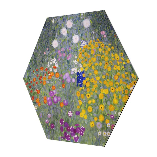 Hexagons Aluminium Dibond schilderijen Gustav Klimt - Cottage Garden