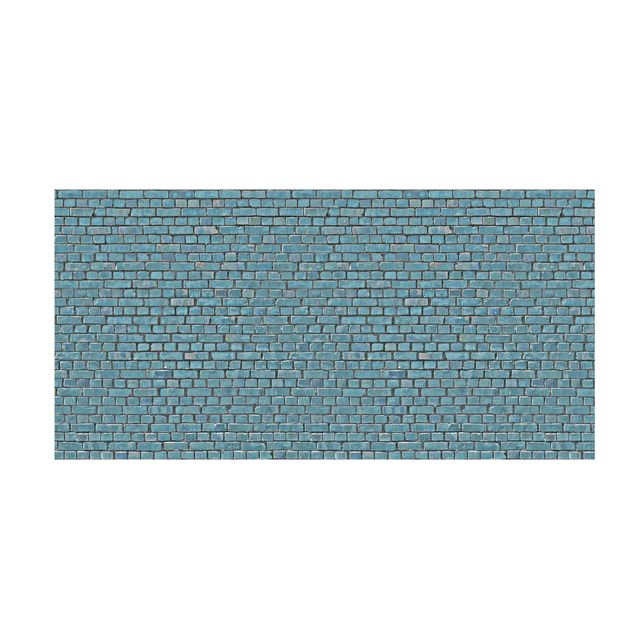 blauw tapijt Brick Wall Wallpaper Turquoise Blue