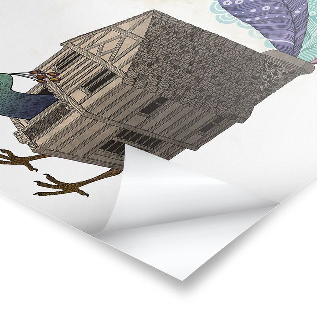 Posters Illustration Birdhouse With Feathers