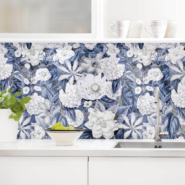 Achterwand voor keuken bloemen White Flowers In Front Of Blue