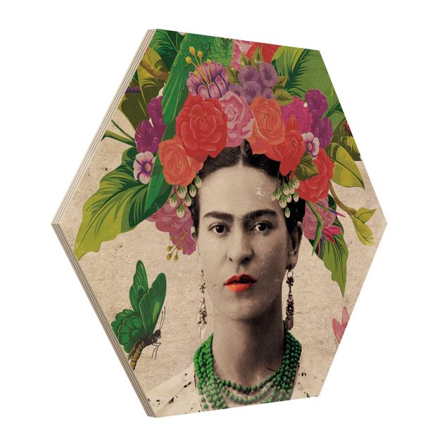 Hexagons houten schilderijen Frida Kahlo - Flower Portrait