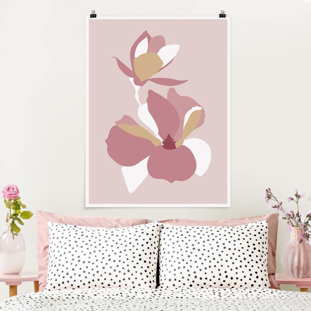 Posters Line Art Flowers Pastel Pink