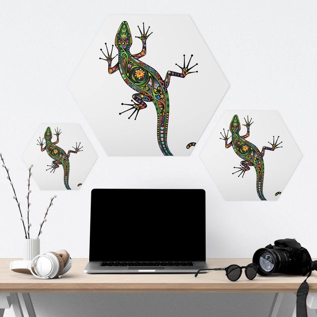 Hexagons Forex schilderijen Gecko Pattern