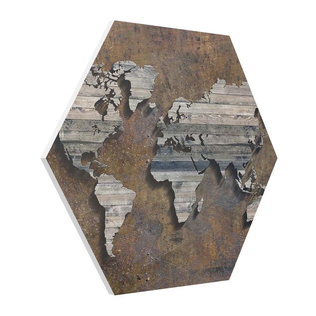 Hexagons Forex schilderijen Wooden Grid World Map