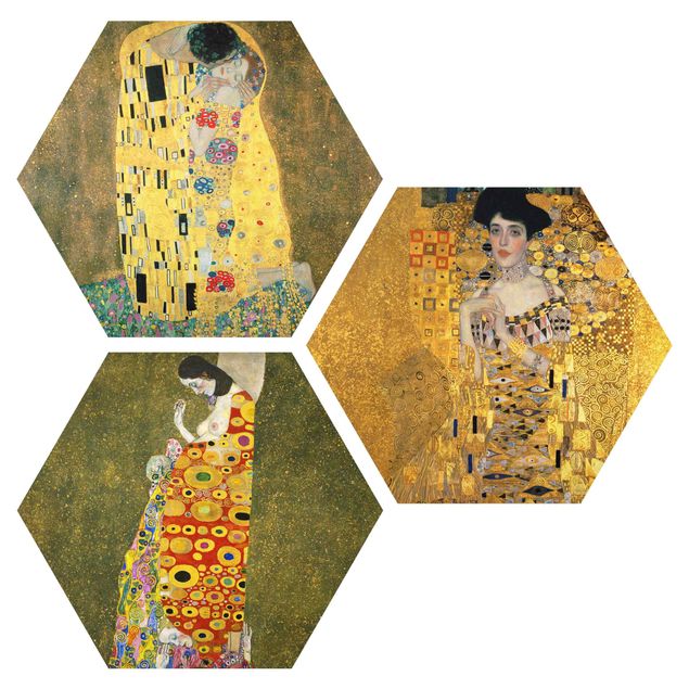 Hexagons Aluminium Dibond schilderijen - 3-delig Gustav Klimt - Portraits