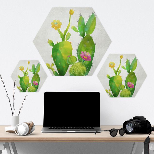 Hexagons Forex schilderijen Cactus Family In Pink And Yellow