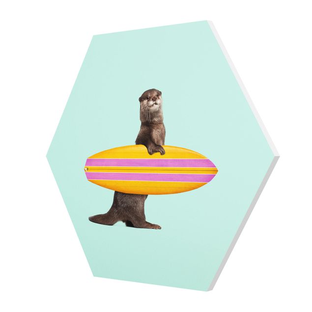 Hexagons Forex schilderijen Otter With Surfboard