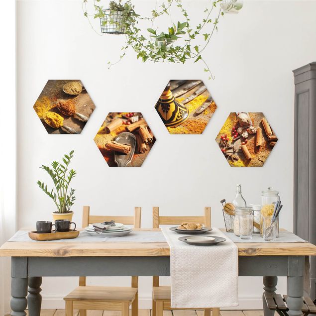 Hexagons Forex schilderijen - 4-delig Oriantal Spices