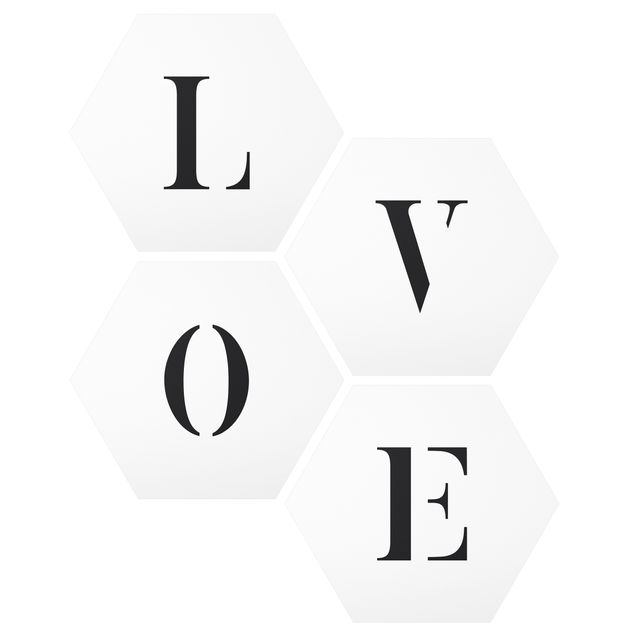 Hexagons Forex schilderijen - 4-delig Letters LOVE Black Set II
