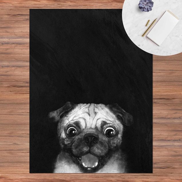 Vloerkleed modern Illustration Dog Pug Painting On Black And White