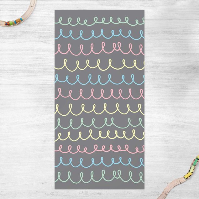 balkon tapijt Drawn Pastel Coloured Squiggly Lines On Grey Backdrop