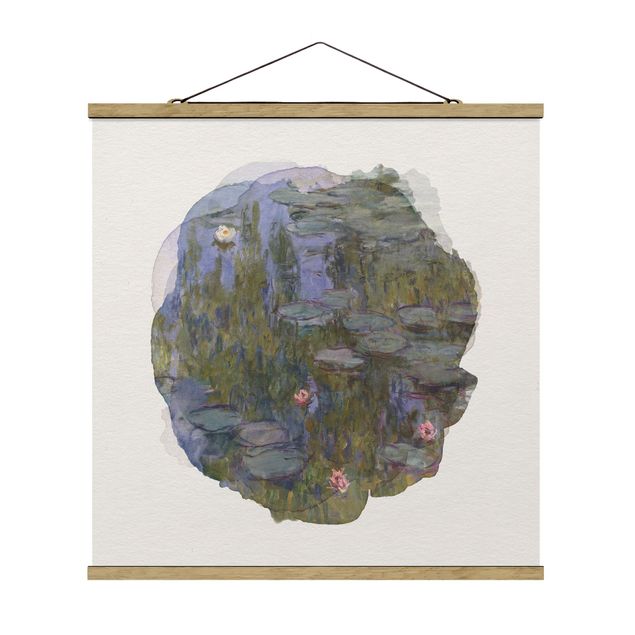 Stoffen schilderij met posterlijst WaterColours - Claude Monet - Water Lilies (Nympheas)