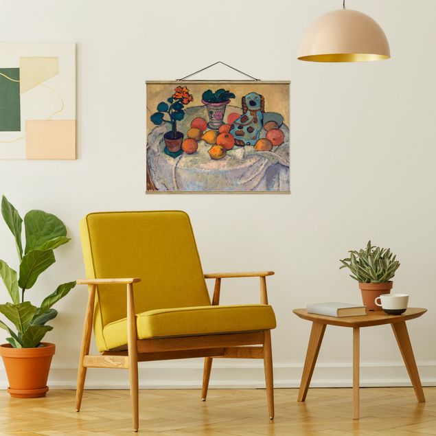 Stoffen schilderij met posterlijst Paula Modersohn-Becker - Still Life With Oranges And Stoneware Dog