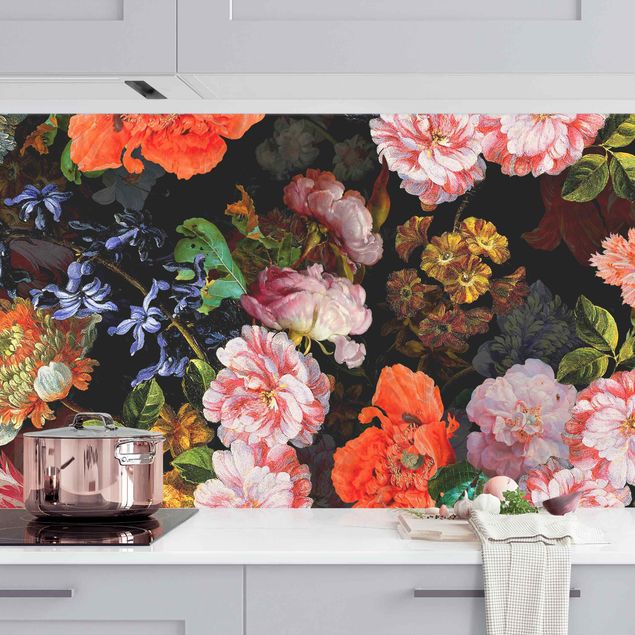 Achterwand voor keuken patroon Dark Flower Bouquet