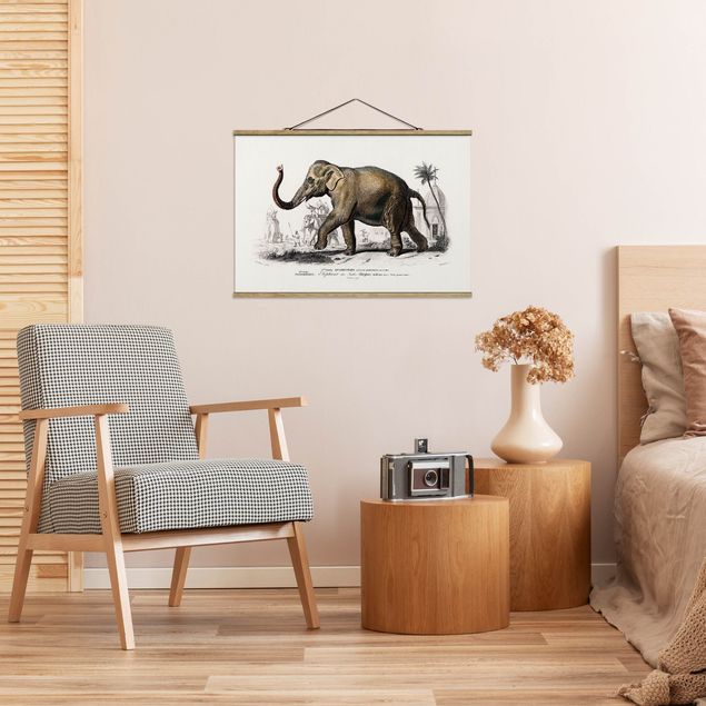 Stoffen schilderij met posterlijst Vintage Board Elephant