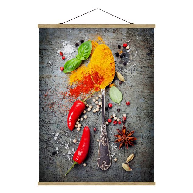 Stoffen schilderij met posterlijst Spoon With Spices