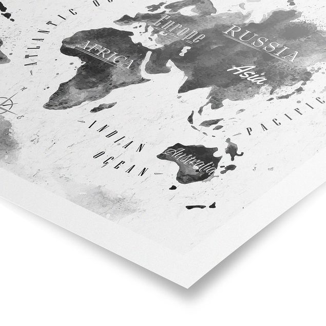 Posters World Map Watercolour Black