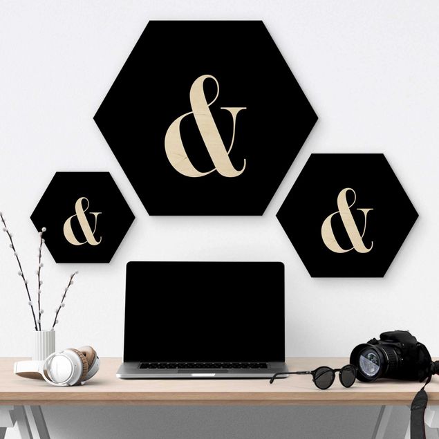 Hexagons houten schilderijen Letter Serif Black &