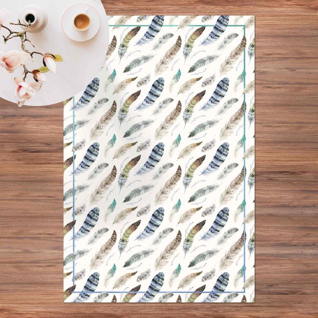 moderne vloerkleden Boho Watercolour Feathers In Earthy Colours With Frame