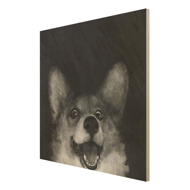 Houten schilderijen Illustration Dog Corgi Paintig Black And White