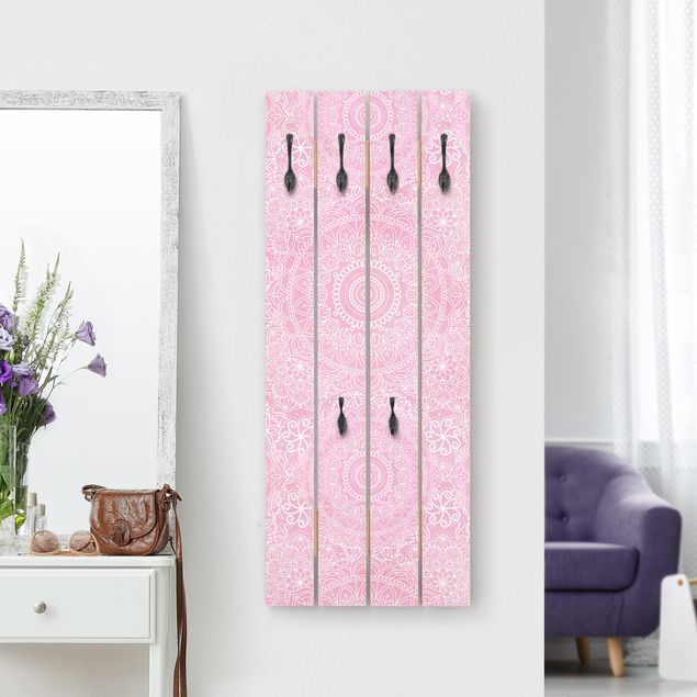 Wandkapstokken houten pallet Pattern Mandala Light Pink