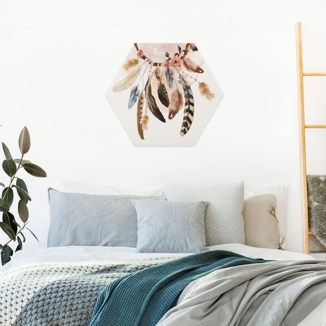 Hexagons Forex schilderijen Dream Catcher With Roses And Feathers