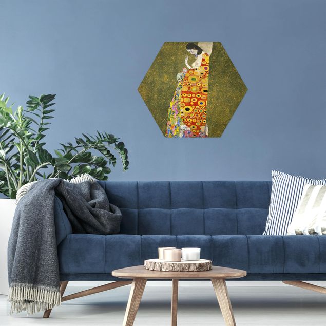 Hexagons Aluminium Dibond schilderijen Gustav Klimt - Hope II