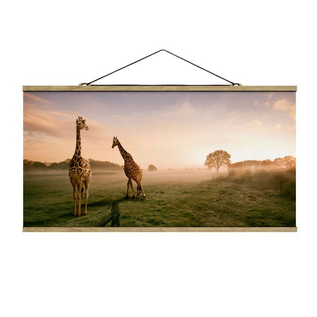 Stoffen schilderij met posterlijst Surreal Giraffes