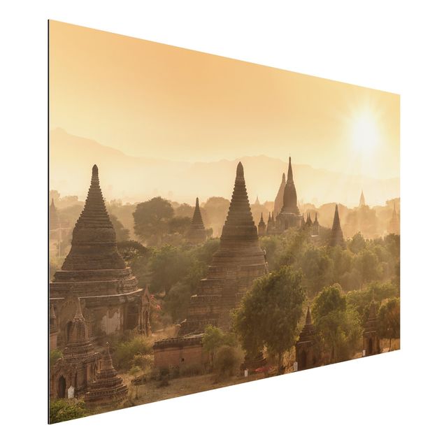 Aluminium Dibond schilderijen Sun Setting Over Bagan