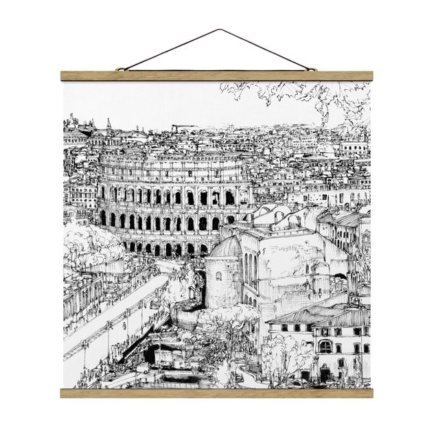 Stoffen schilderij met posterlijst City Study - Rome