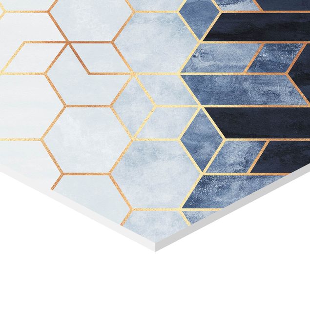 Hexagons Forex schilderijen - 3-delig Blue White Golden Hexagons Set