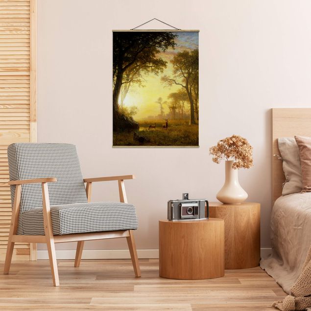 Stoffen schilderij met posterlijst Albert Bierstadt - Light in the Forest