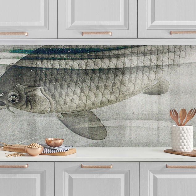 Keukenachterwanden Vintage Illustration Asian Fish IIl